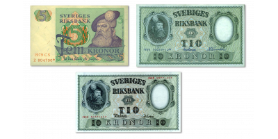 Gustav Vasa set med 3 sedlar 1940-1987 